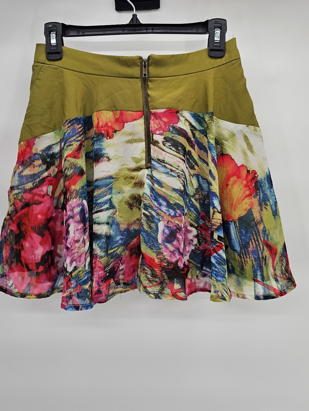 Chord Olive Waist Floral Circle Skirt with Multicolor Bloom
